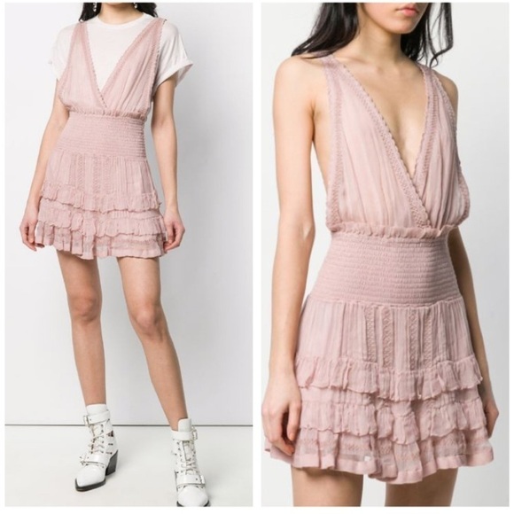 IRO Luster Smocked Boho Peasant Mini Dress New - Picture 1 of 9